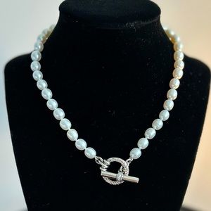 SLANE Pearl Necklace with Sterling & Diamond Toggle